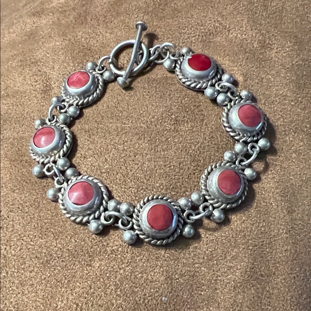 Red Stone Silver-Tone Link Bracelet - Women Jewelry